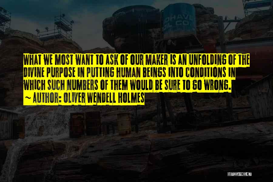 Oliver Wendell Holmes Quotes: What We Most Want To Ask Of Our Maker Is An Unfolding Of The Divine Purpose In Putting Human Beings