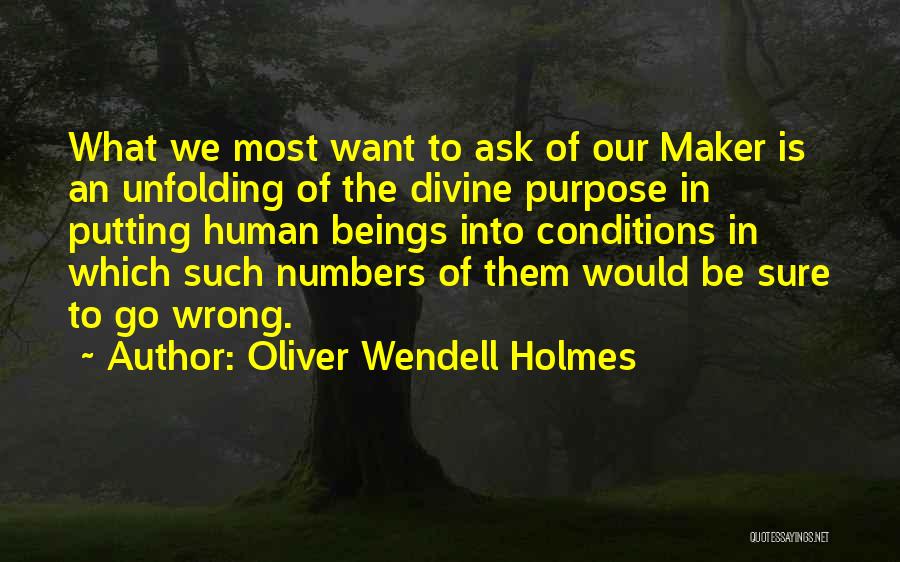 Oliver Wendell Holmes Quotes: What We Most Want To Ask Of Our Maker Is An Unfolding Of The Divine Purpose In Putting Human Beings