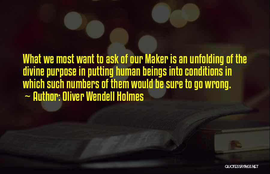 Oliver Wendell Holmes Quotes: What We Most Want To Ask Of Our Maker Is An Unfolding Of The Divine Purpose In Putting Human Beings