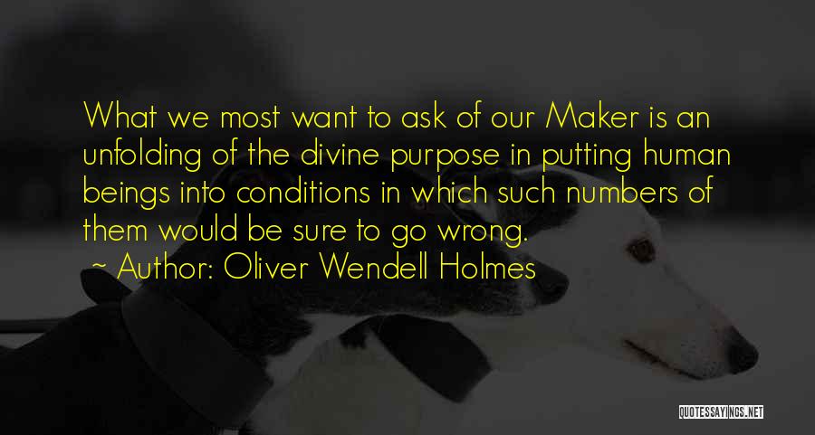 Oliver Wendell Holmes Quotes: What We Most Want To Ask Of Our Maker Is An Unfolding Of The Divine Purpose In Putting Human Beings