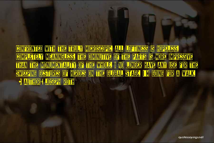 Joseph Roth Quotes: Confronted With The Truly Microscopic, All Loftiness Is Hopeless, Completely Meaningless. The Diminutive Of The Parts Is More Impressive Than