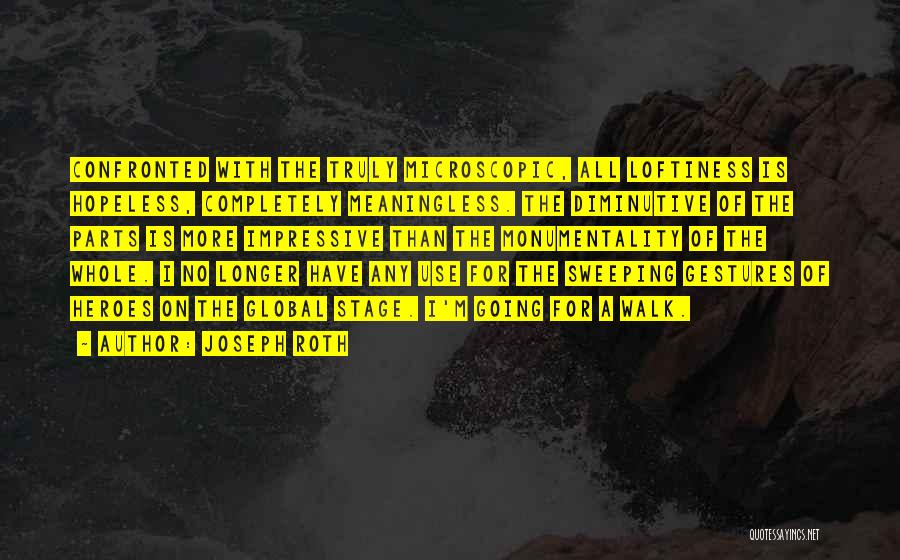 Joseph Roth Quotes: Confronted With The Truly Microscopic, All Loftiness Is Hopeless, Completely Meaningless. The Diminutive Of The Parts Is More Impressive Than