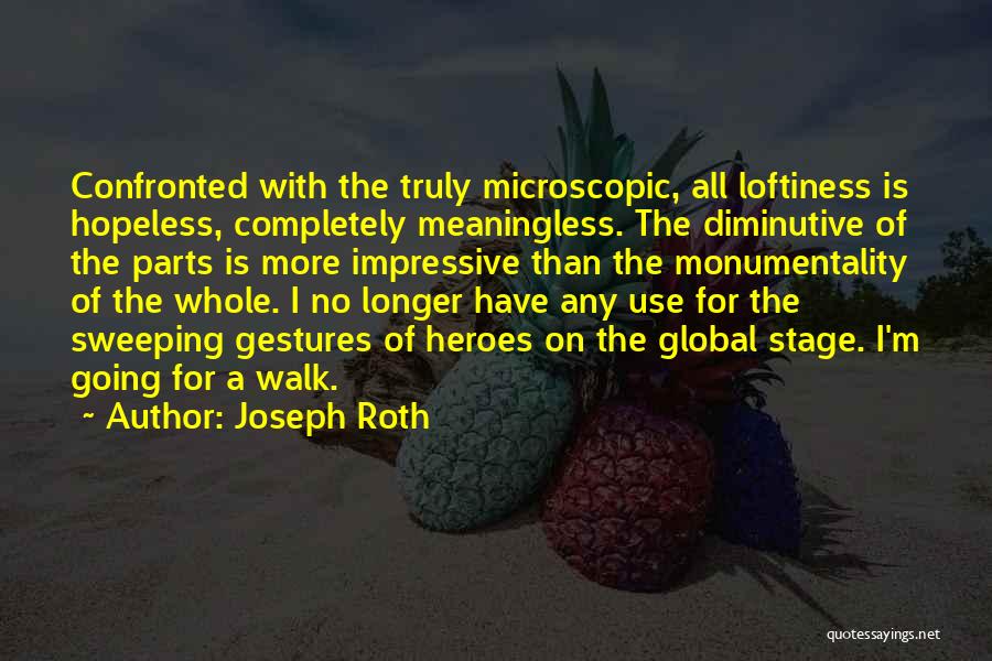 Joseph Roth Quotes: Confronted With The Truly Microscopic, All Loftiness Is Hopeless, Completely Meaningless. The Diminutive Of The Parts Is More Impressive Than