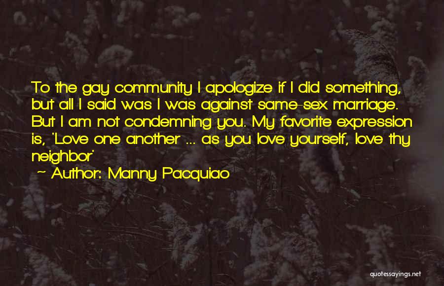 Manny Pacquiao Quotes: To The Gay Community I Apologize If I Did Something, But All I Said Was I Was Against Same-sex Marriage.