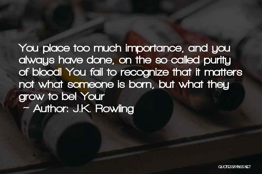 J.K. Rowling Quotes: You Place Too Much Importance, And You Always Have Done, On The So-called Purity Of Blood! You Fail To Recognize