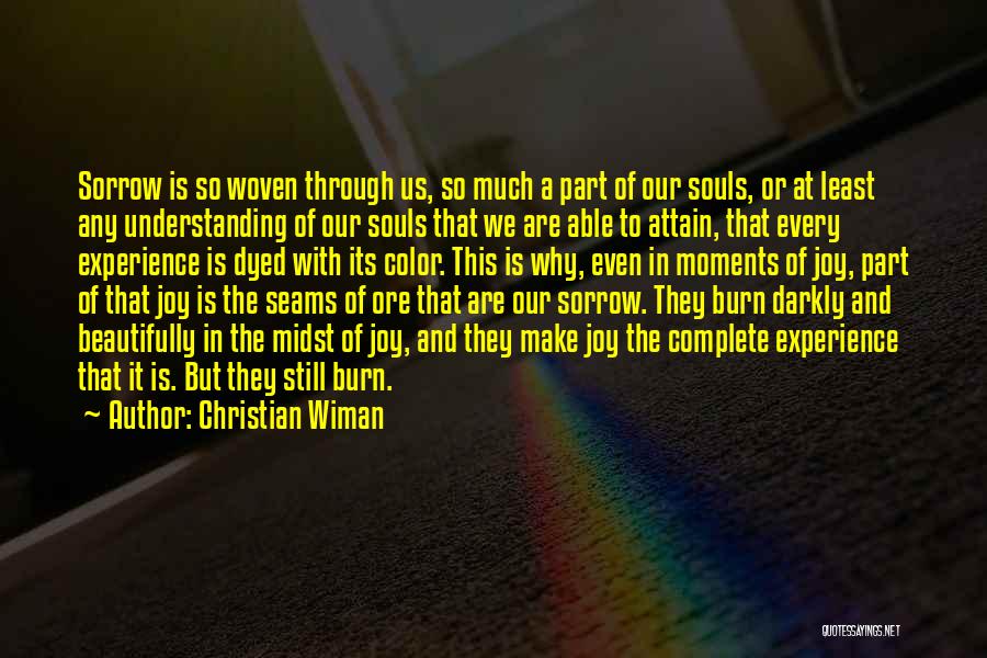 Christian Wiman Quotes: Sorrow Is So Woven Through Us, So Much A Part Of Our Souls, Or At Least Any Understanding Of Our