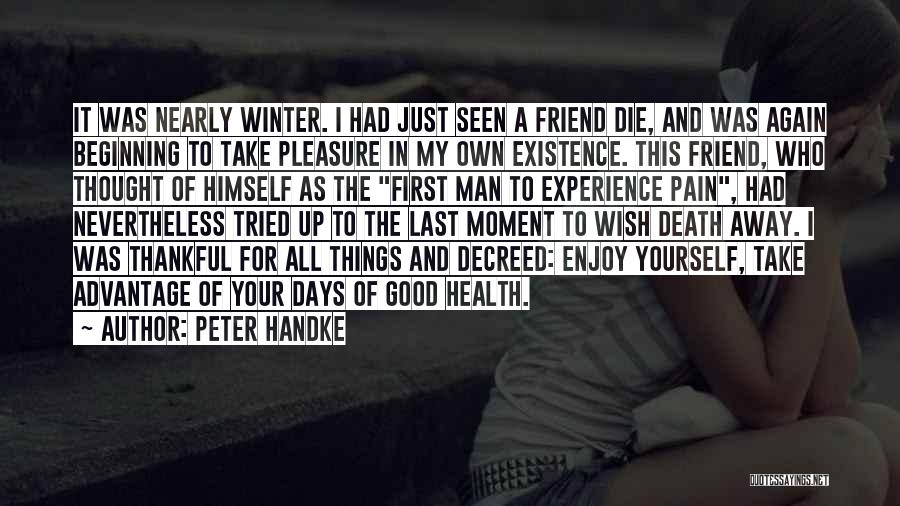 Peter Handke Quotes: It Was Nearly Winter. I Had Just Seen A Friend Die, And Was Again Beginning To Take Pleasure In My