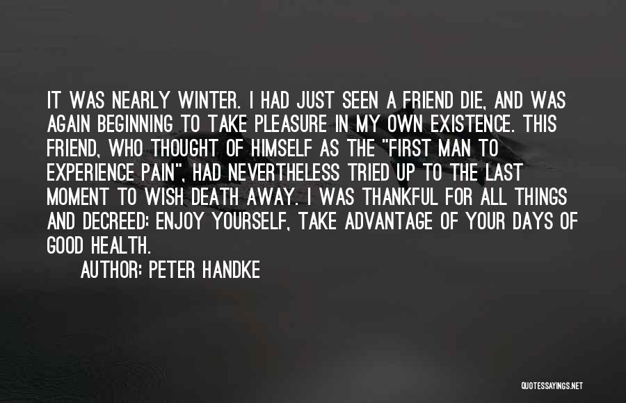 Peter Handke Quotes: It Was Nearly Winter. I Had Just Seen A Friend Die, And Was Again Beginning To Take Pleasure In My