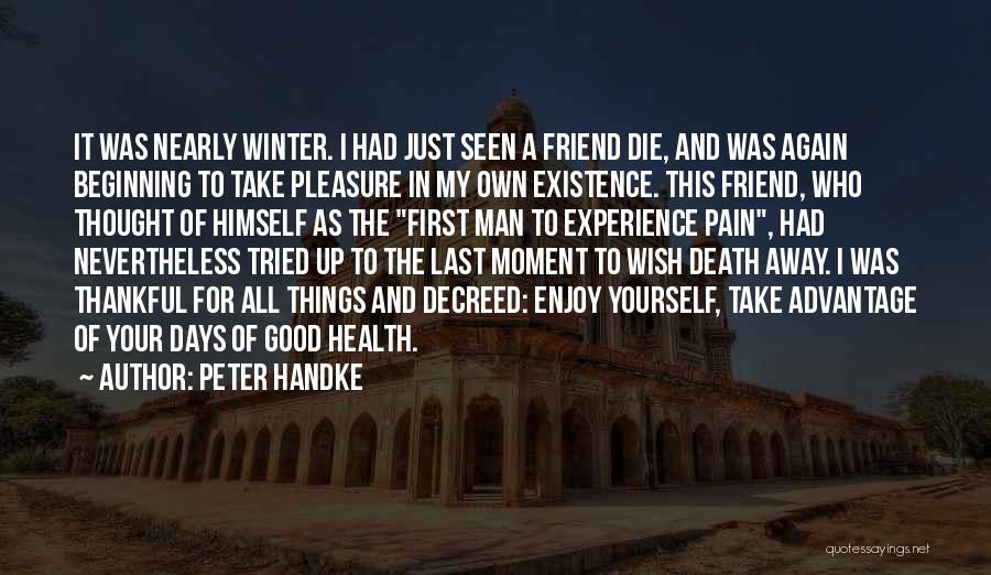 Peter Handke Quotes: It Was Nearly Winter. I Had Just Seen A Friend Die, And Was Again Beginning To Take Pleasure In My