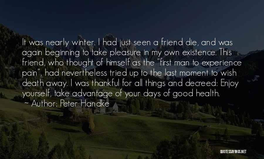 Peter Handke Quotes: It Was Nearly Winter. I Had Just Seen A Friend Die, And Was Again Beginning To Take Pleasure In My