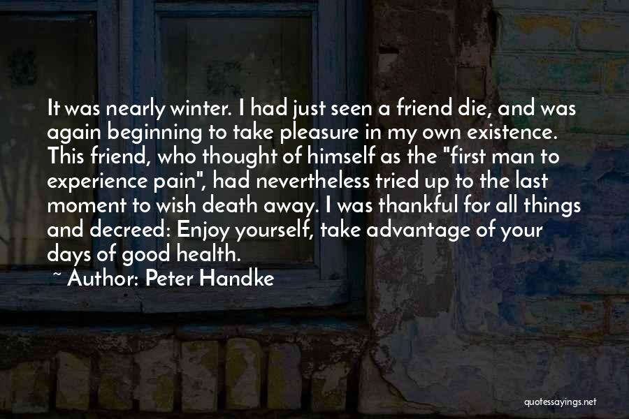 Peter Handke Quotes: It Was Nearly Winter. I Had Just Seen A Friend Die, And Was Again Beginning To Take Pleasure In My