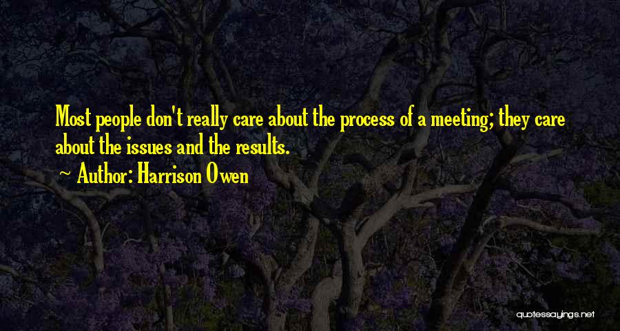 Harrison Owen Quotes: Most People Don't Really Care About The Process Of A Meeting; They Care About The Issues And The Results.