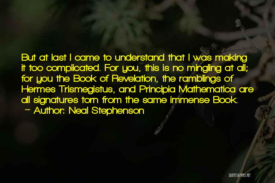 Neal Stephenson Quotes: But At Last I Came To Understand That I Was Making It Too Complicated. For You, This Is No Mingling