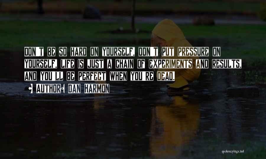 Dan Harmon Quotes: Don't Be So Hard On Yourself, Don't Put Pressure On Yourself, Life Is Just A Chain Of Experiments And Results,