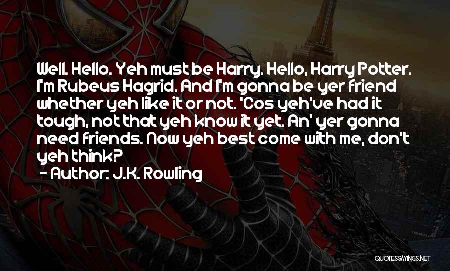 J.K. Rowling Quotes: Well. Hello. Yeh Must Be Harry. Hello, Harry Potter. I'm Rubeus Hagrid. And I'm Gonna Be Yer Friend Whether Yeh
