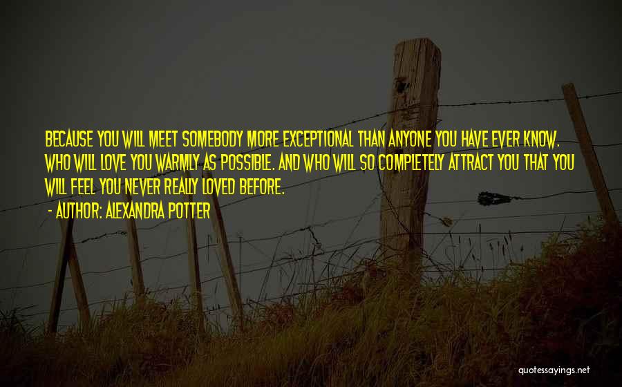 Alexandra Potter Quotes: Because You Will Meet Somebody More Exceptional Than Anyone You Have Ever Know. Who Will Love You Warmly As Possible.