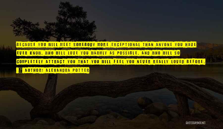 Alexandra Potter Quotes: Because You Will Meet Somebody More Exceptional Than Anyone You Have Ever Know. Who Will Love You Warmly As Possible.