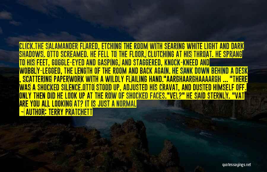 Terry Pratchett Quotes: Click.the Salamander Flared, Etching The Room With Searing White Light And Dark Shadows. Otto Screamed. He Fell To The Floor,