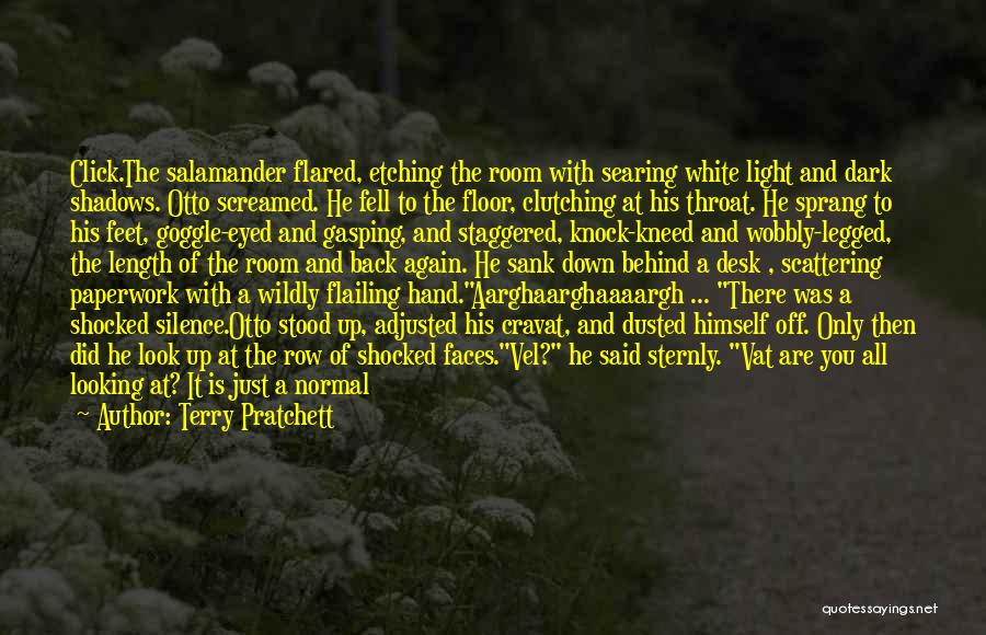 Terry Pratchett Quotes: Click.the Salamander Flared, Etching The Room With Searing White Light And Dark Shadows. Otto Screamed. He Fell To The Floor,