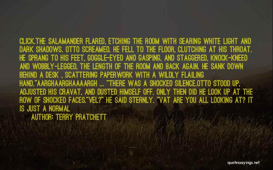 Terry Pratchett Quotes: Click.the Salamander Flared, Etching The Room With Searing White Light And Dark Shadows. Otto Screamed. He Fell To The Floor,