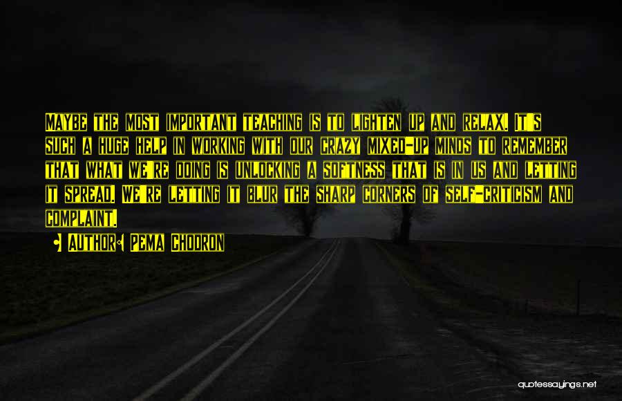 Pema Chodron Quotes: Maybe The Most Important Teaching Is To Lighten Up And Relax. It's Such A Huge Help In Working With Our