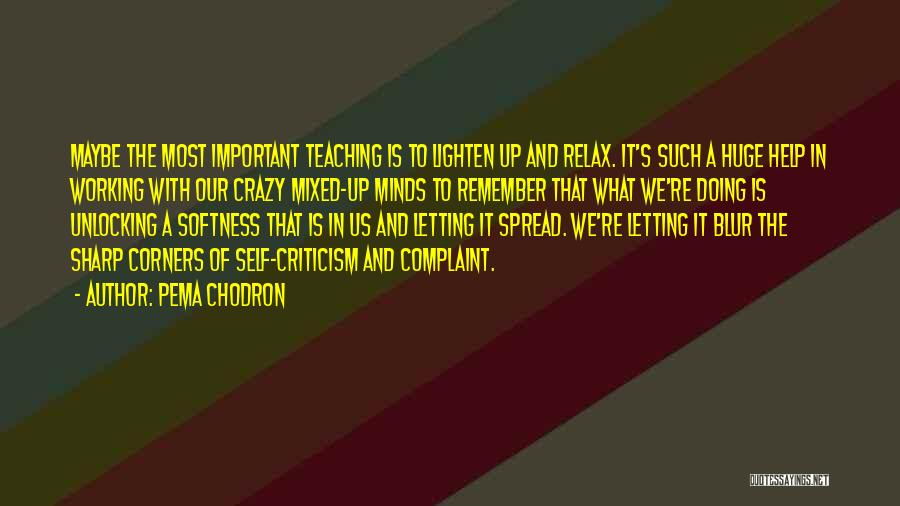 Pema Chodron Quotes: Maybe The Most Important Teaching Is To Lighten Up And Relax. It's Such A Huge Help In Working With Our