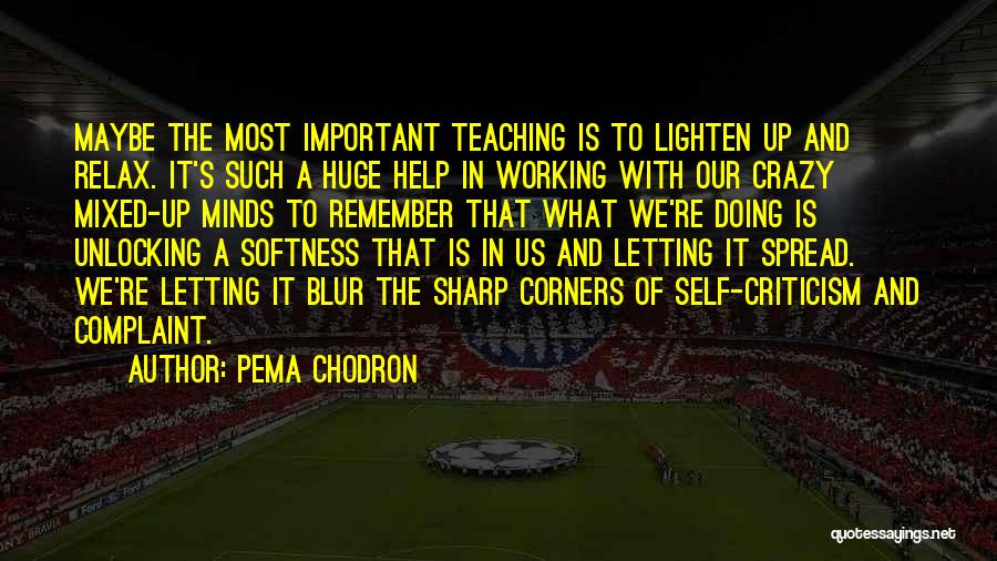 Pema Chodron Quotes: Maybe The Most Important Teaching Is To Lighten Up And Relax. It's Such A Huge Help In Working With Our