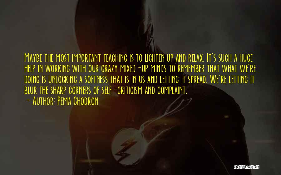 Pema Chodron Quotes: Maybe The Most Important Teaching Is To Lighten Up And Relax. It's Such A Huge Help In Working With Our