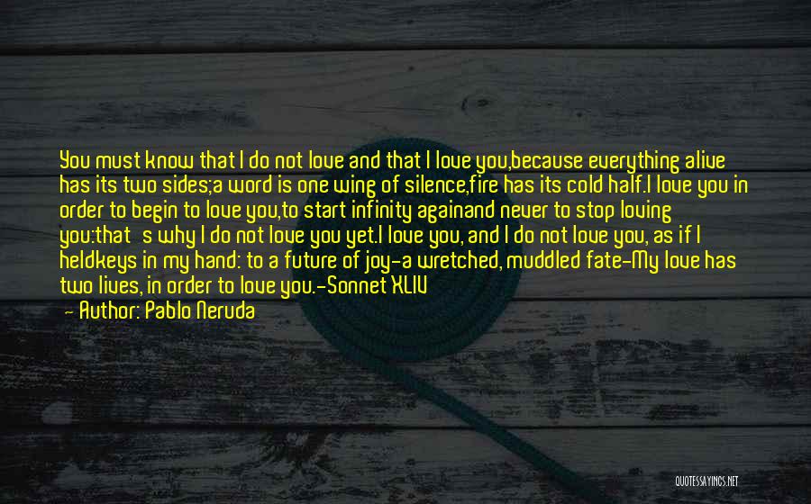 Pablo Neruda Quotes: You Must Know That I Do Not Love And That I Love You,because Everything Alive Has Its Two Sides;a Word