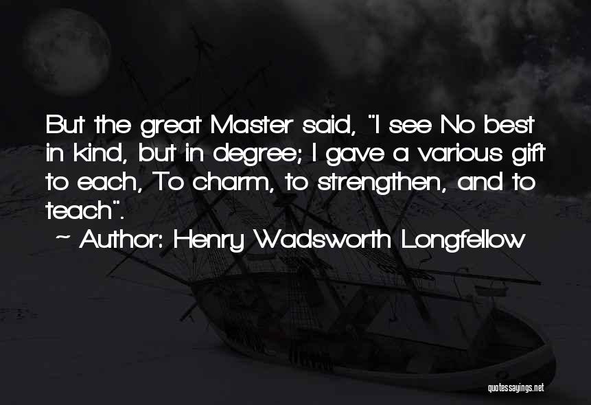 Henry Wadsworth Longfellow Quotes: But The Great Master Said, I See No Best In Kind, But In Degree; I Gave A Various Gift To