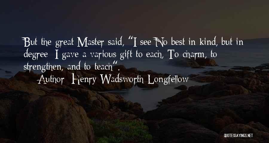 Henry Wadsworth Longfellow Quotes: But The Great Master Said, I See No Best In Kind, But In Degree; I Gave A Various Gift To