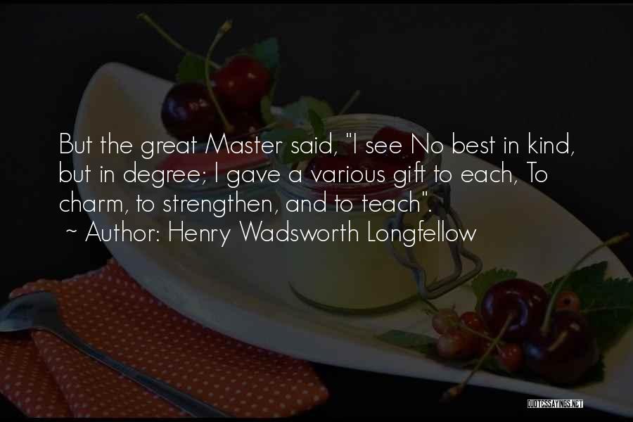 Henry Wadsworth Longfellow Quotes: But The Great Master Said, I See No Best In Kind, But In Degree; I Gave A Various Gift To