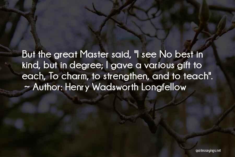 Henry Wadsworth Longfellow Quotes: But The Great Master Said, I See No Best In Kind, But In Degree; I Gave A Various Gift To