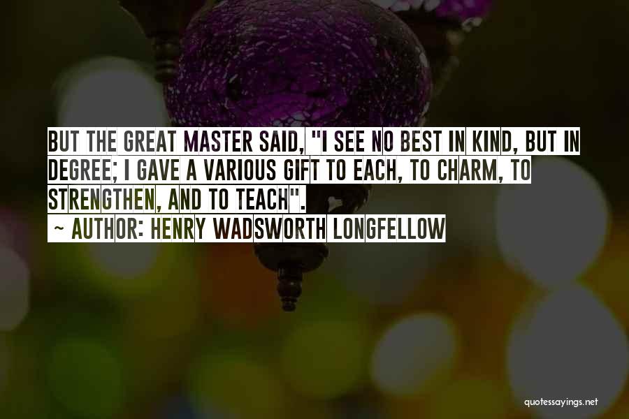 Henry Wadsworth Longfellow Quotes: But The Great Master Said, I See No Best In Kind, But In Degree; I Gave A Various Gift To
