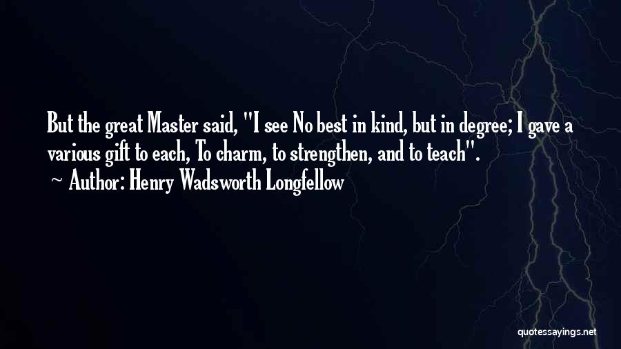 Henry Wadsworth Longfellow Quotes: But The Great Master Said, I See No Best In Kind, But In Degree; I Gave A Various Gift To