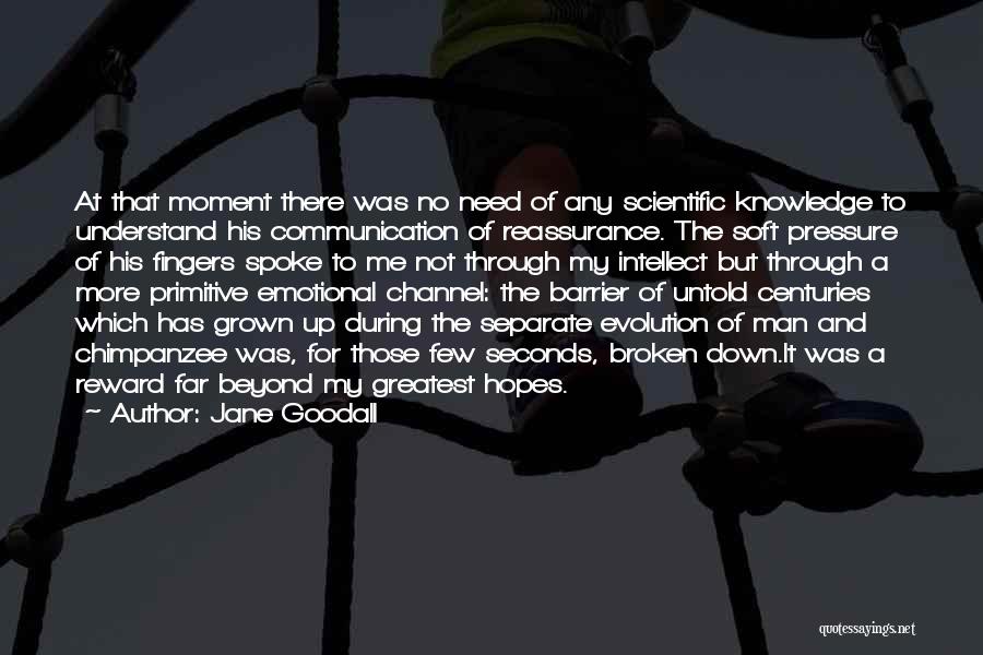 Jane Goodall Quotes: At That Moment There Was No Need Of Any Scientific Knowledge To Understand His Communication Of Reassurance. The Soft Pressure