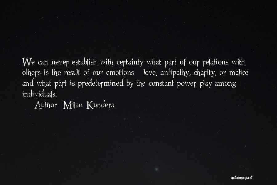 Milan Kundera Quotes: We Can Never Establish With Certainty What Part Of Our Relations With Others Is The Result Of Our Emotions -