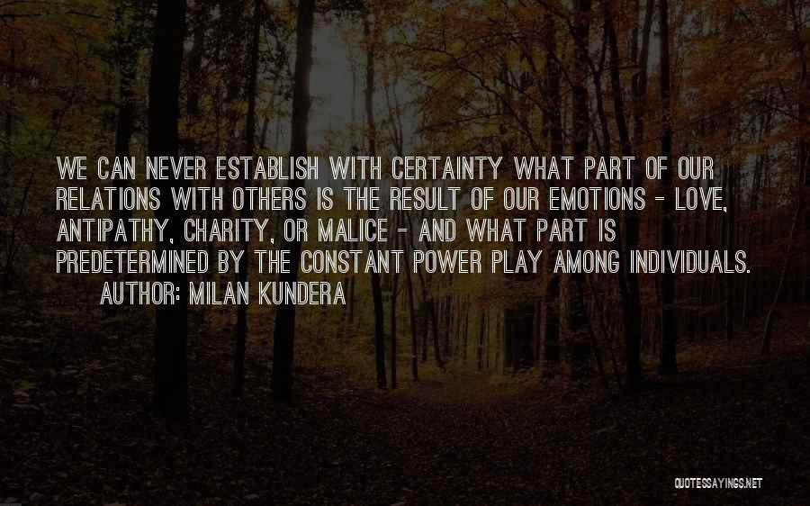 Milan Kundera Quotes: We Can Never Establish With Certainty What Part Of Our Relations With Others Is The Result Of Our Emotions -