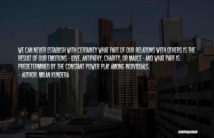Milan Kundera Quotes: We Can Never Establish With Certainty What Part Of Our Relations With Others Is The Result Of Our Emotions -