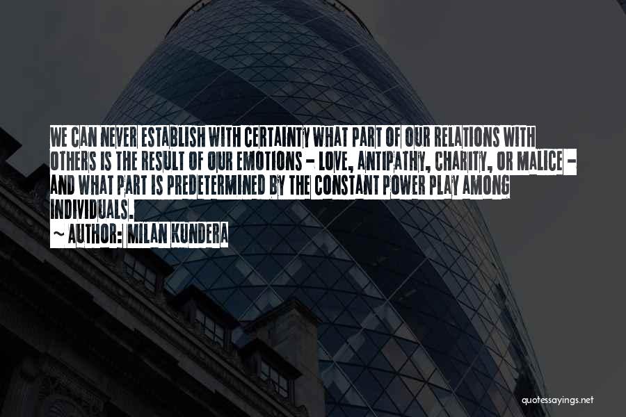 Milan Kundera Quotes: We Can Never Establish With Certainty What Part Of Our Relations With Others Is The Result Of Our Emotions -