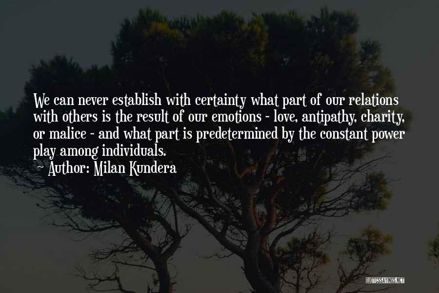 Milan Kundera Quotes: We Can Never Establish With Certainty What Part Of Our Relations With Others Is The Result Of Our Emotions -