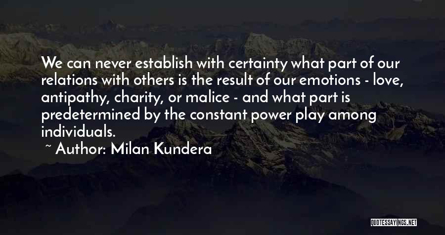 Milan Kundera Quotes: We Can Never Establish With Certainty What Part Of Our Relations With Others Is The Result Of Our Emotions -