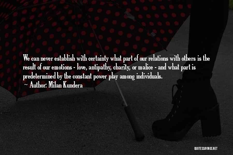 Milan Kundera Quotes: We Can Never Establish With Certainty What Part Of Our Relations With Others Is The Result Of Our Emotions -