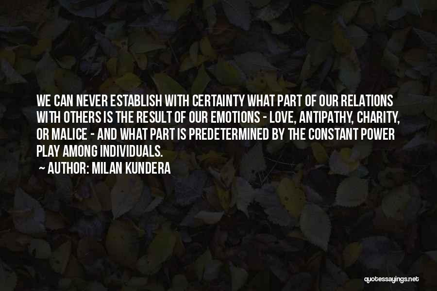 Milan Kundera Quotes: We Can Never Establish With Certainty What Part Of Our Relations With Others Is The Result Of Our Emotions -