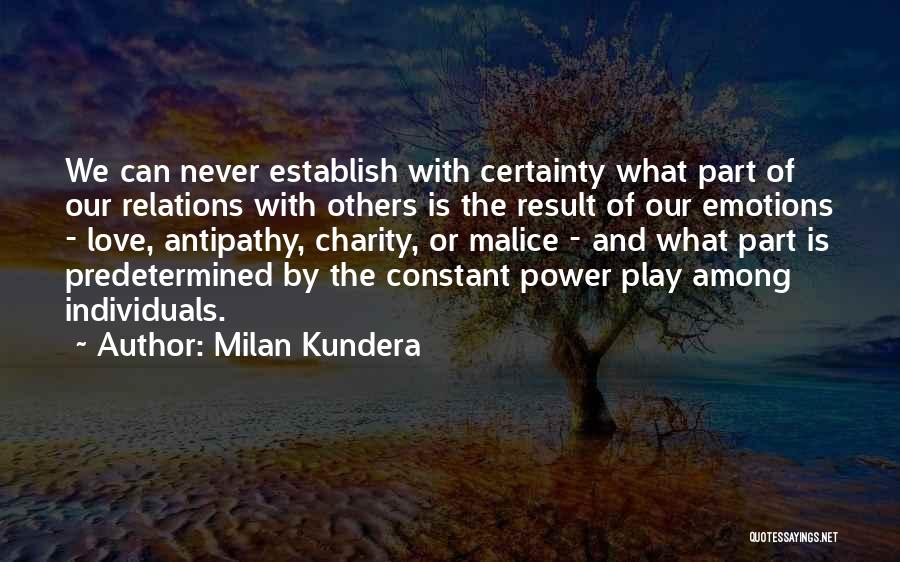 Milan Kundera Quotes: We Can Never Establish With Certainty What Part Of Our Relations With Others Is The Result Of Our Emotions -