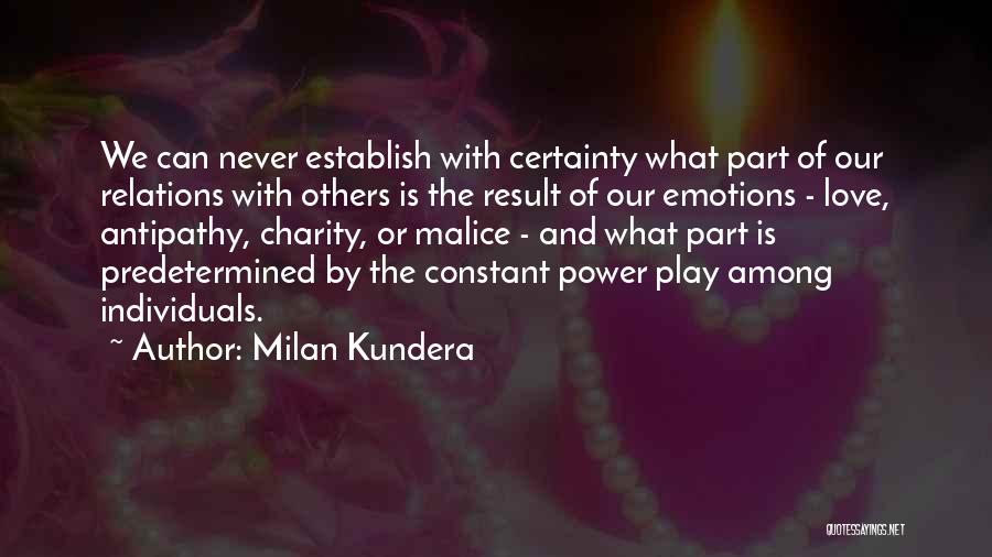 Milan Kundera Quotes: We Can Never Establish With Certainty What Part Of Our Relations With Others Is The Result Of Our Emotions -