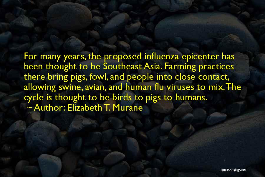 Elizabeth T. Murane Quotes: For Many Years, The Proposed Influenza Epicenter Has Been Thought To Be Southeast Asia. Farming Practices There Bring Pigs, Fowl,