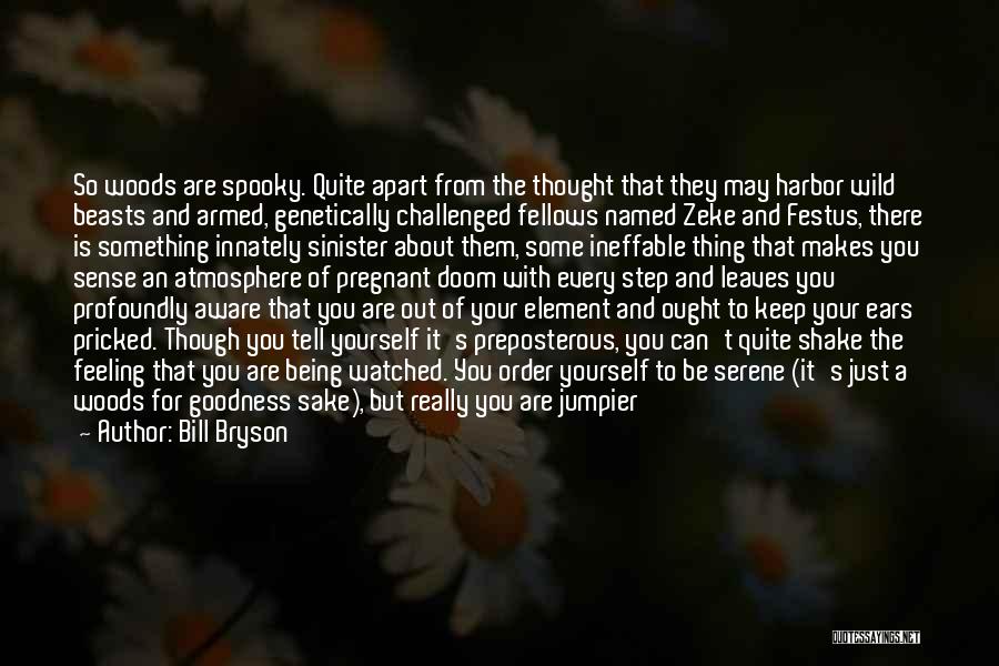 Bill Bryson Quotes: So Woods Are Spooky. Quite Apart From The Thought That They May Harbor Wild Beasts And Armed, Genetically Challenged Fellows