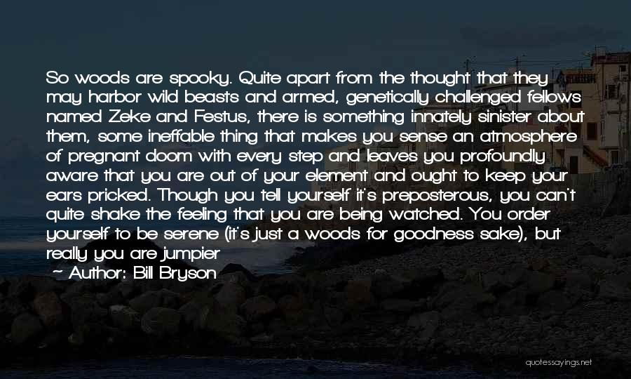 Bill Bryson Quotes: So Woods Are Spooky. Quite Apart From The Thought That They May Harbor Wild Beasts And Armed, Genetically Challenged Fellows