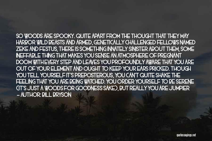 Bill Bryson Quotes: So Woods Are Spooky. Quite Apart From The Thought That They May Harbor Wild Beasts And Armed, Genetically Challenged Fellows